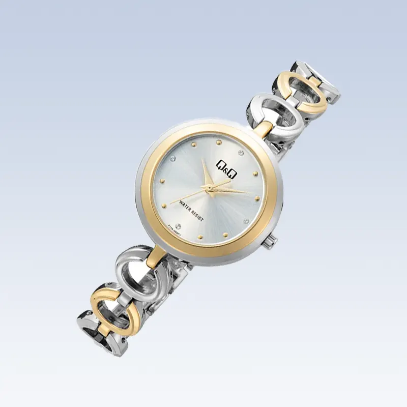 Q&Q Silver Dial Quartz Two-tone Ladies Watch- F11A-003PY